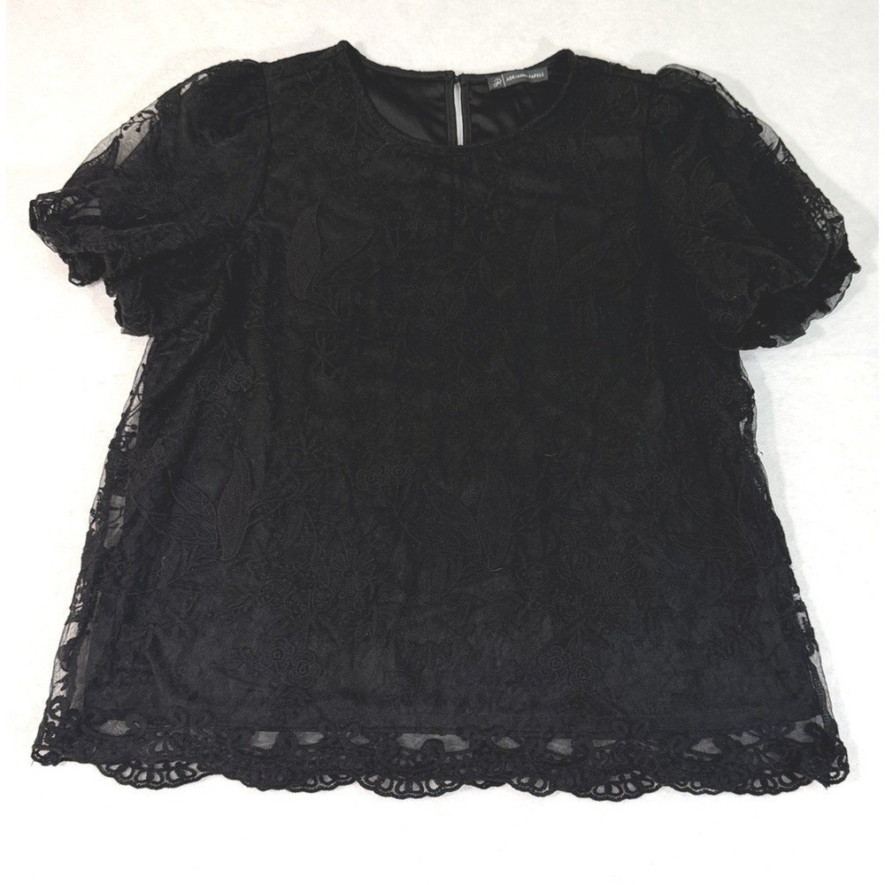 Black Lace‎ Puff Sleeve Sheer Overlay Top Women's Size Medium Whimdygoth Vamp
